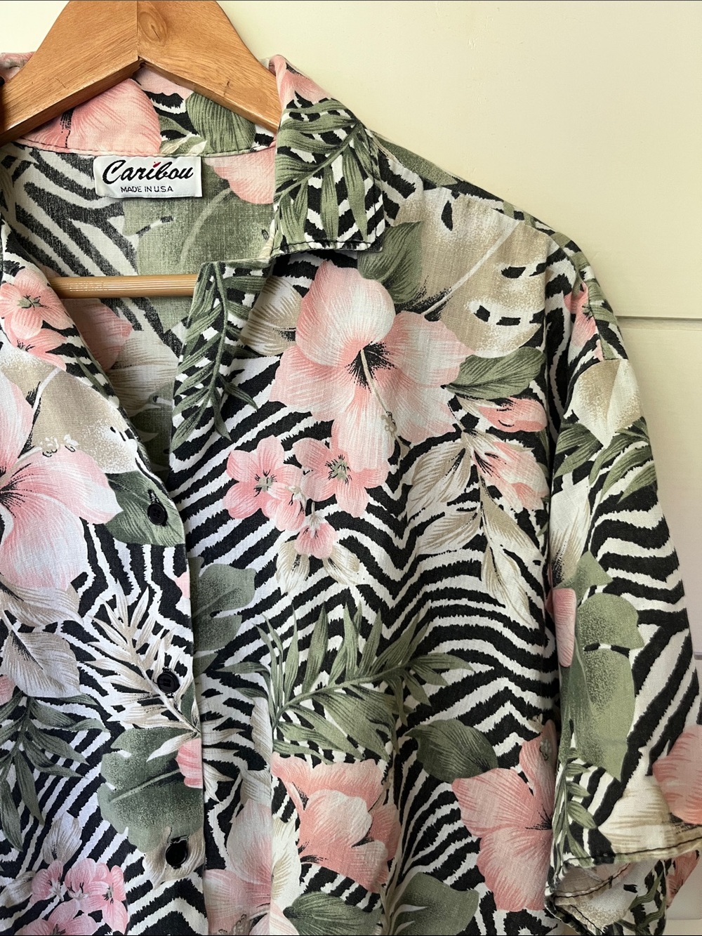 Vintage Caribou Floral & Zebra Print Button-Up Shirt